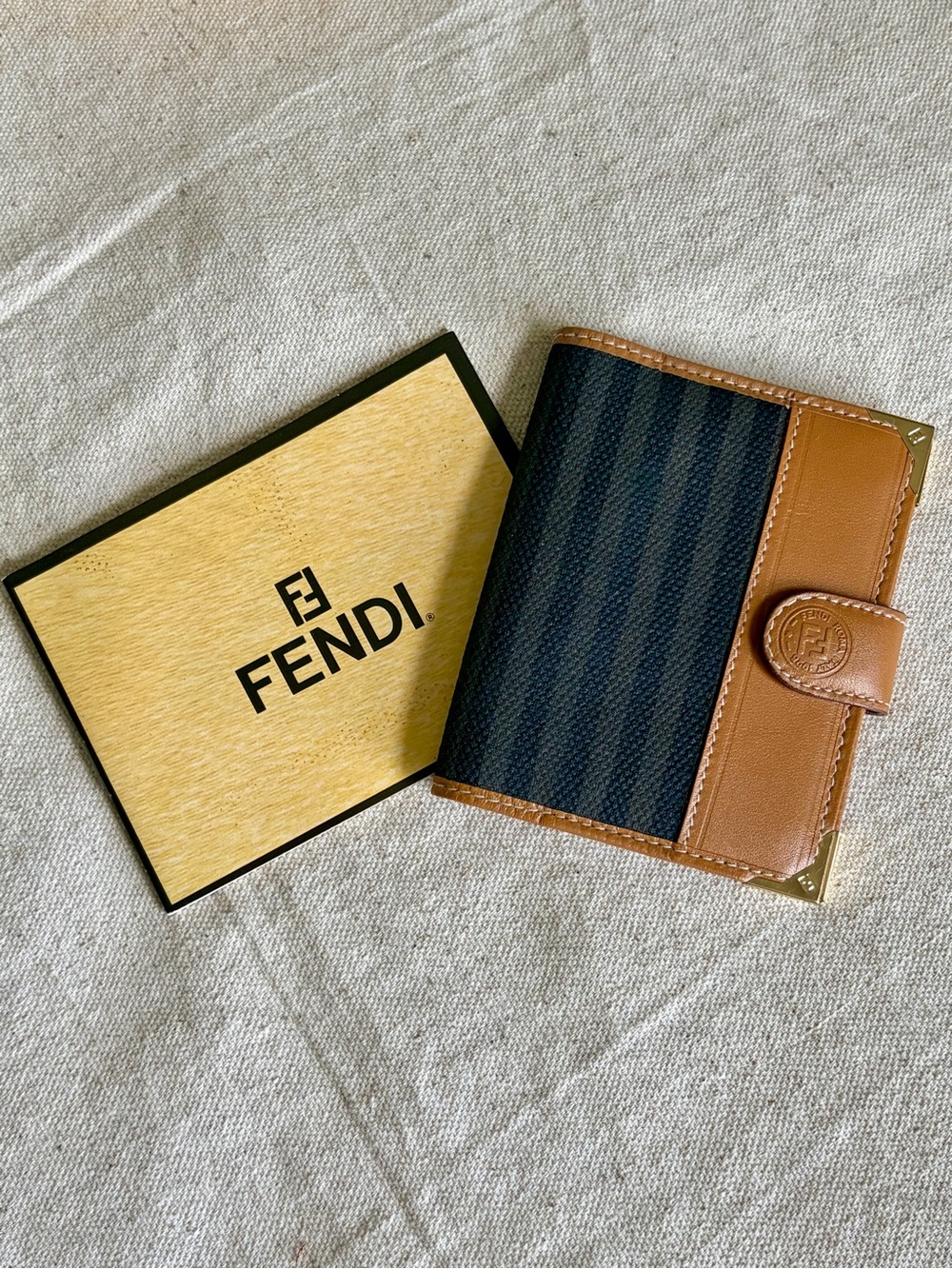 Vintage Fendi Pequin Stripe Leather-Trim Bi-Fold Wallet/Card Holder